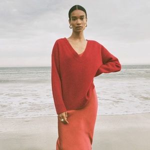 Reformation red wool v-neck sweater